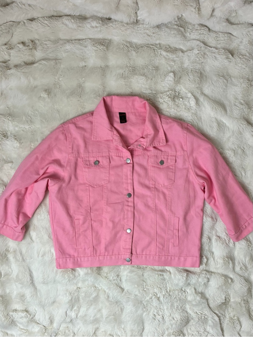 Pink Denim Jacket Women's 5XL Vintage Style Button Front Cropped Trucker Jacket